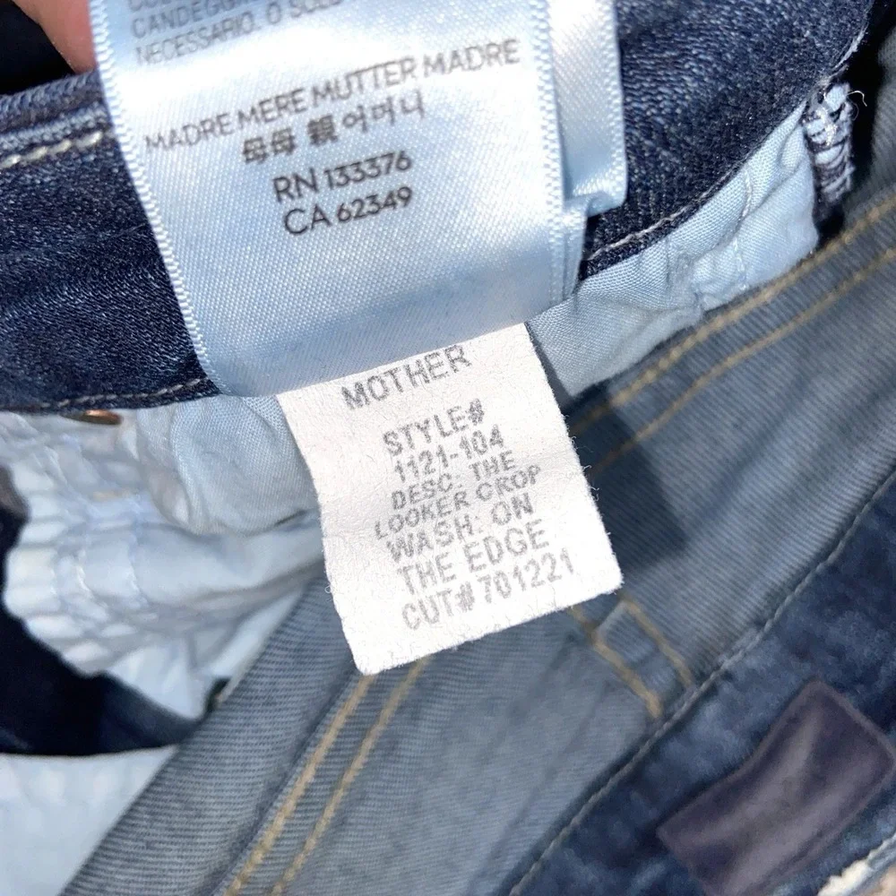 MOTHER The Looker Crop Women's Jeans Size 26 Blue Distressed Skinny Stretch